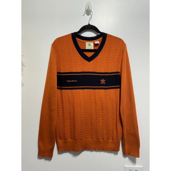 Adidas X Wales Bonner Men's Wool Knit Long Sleeve Shirt V-neck in Orange Size M - Picture 6 of 12
